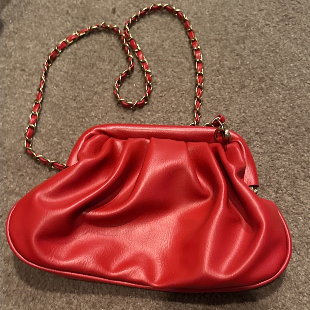 Anthropologie Red Clutch with Chain Strap